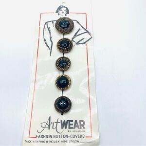 Vintage Carded 90s Button Covers Black and Gold By ArtWear